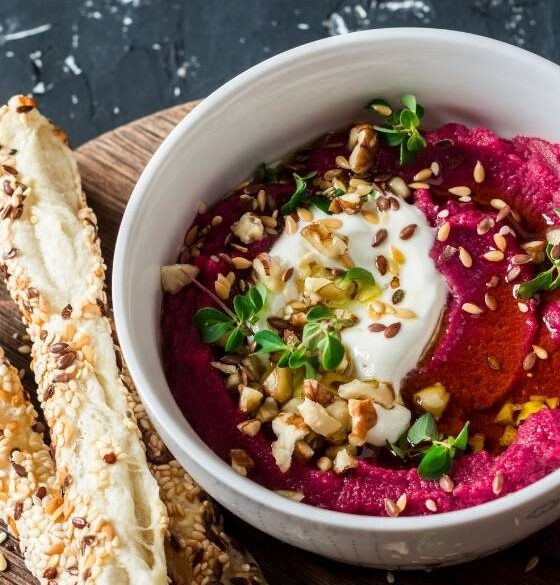 vegan and gluten free roasted beetroot hummus recipe