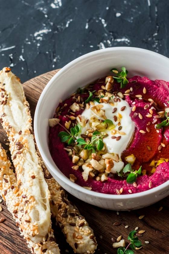 vegan and gluten free roasted beetroot hummus recipe