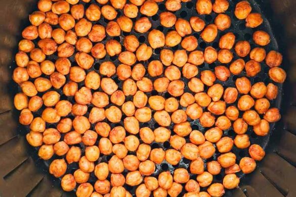 crispy air fryer chickpeas in air fryer basket