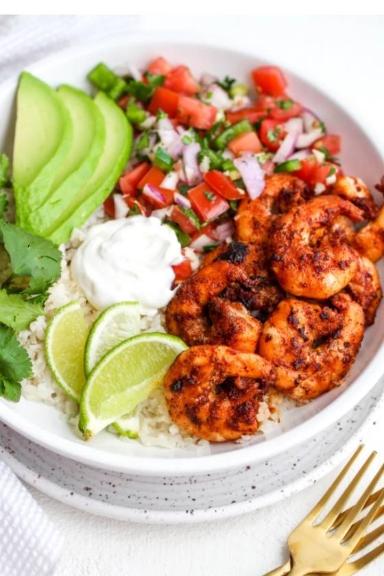 Shrimp Burrito bowl with fresh salsa