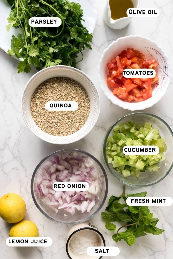Ingredients requried to make Quinoa Tabbouleh
