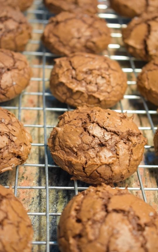 chocolate brownie cookies in steel rack