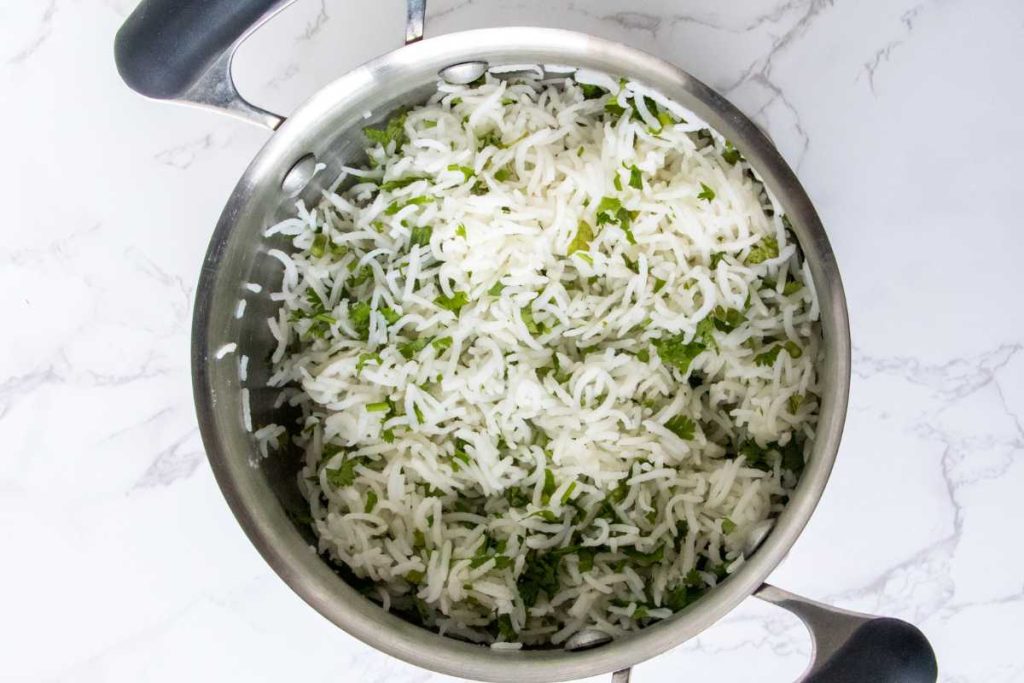 large pot filled with cilantro lime rice