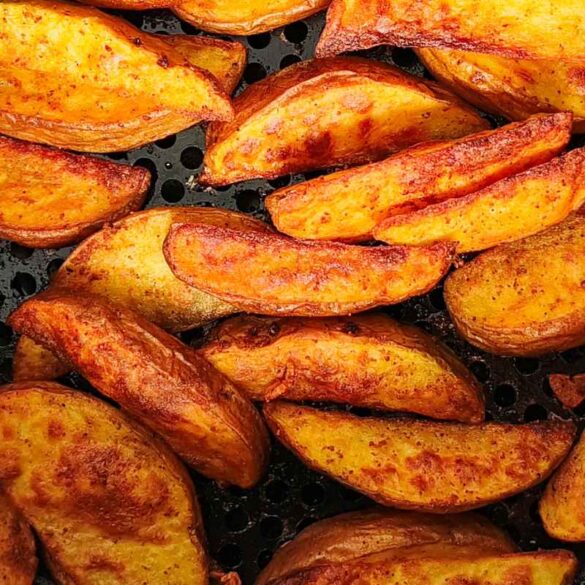 air fryer potato wedges in an air fryer basket